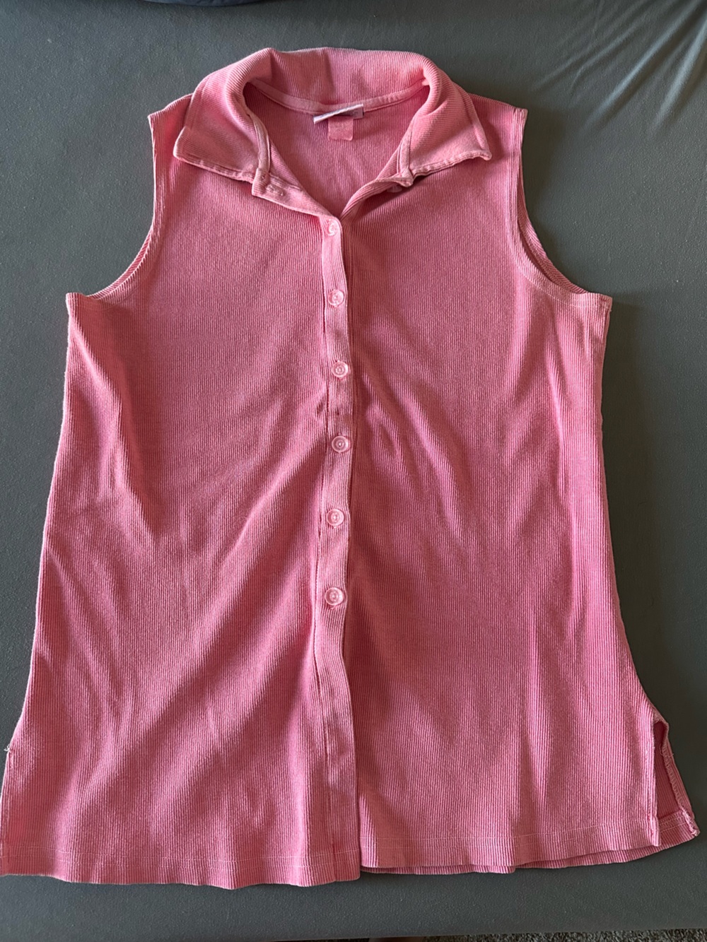Vintage Fresh Produce Pink Long Ribbed Button Down Tank